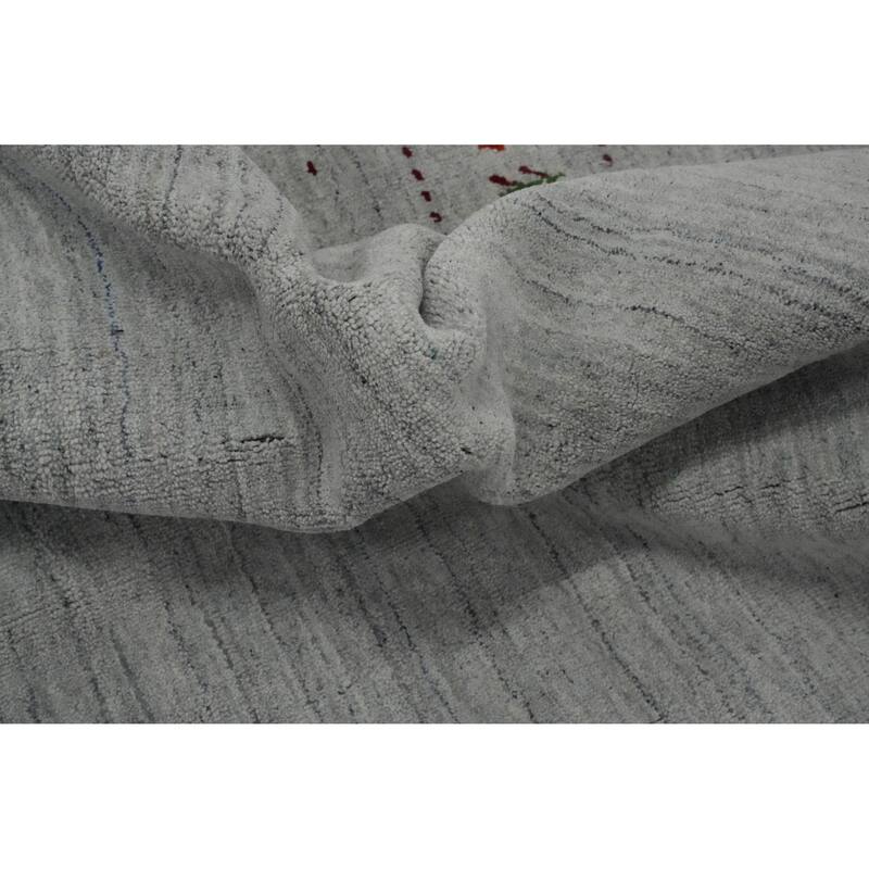 Hand Knotted Oriental 100% Wool Carpet Tribal Animal Pictorial Greys & Charcoal Gabbeh Area Rug - 9' 8'' X 7' 11''
