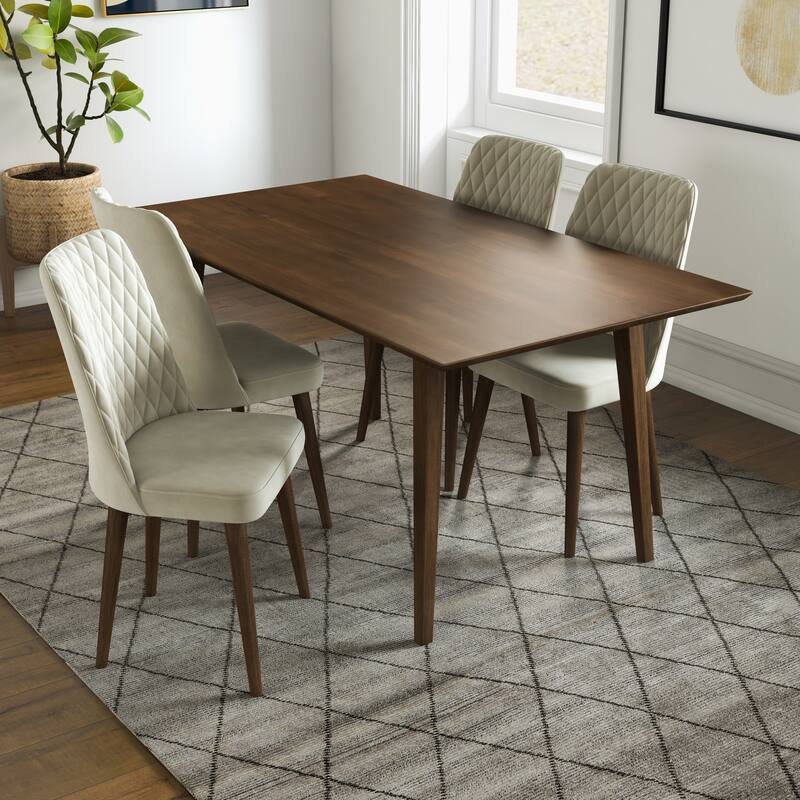 Armantos 5-Piece Mid-Century Dining Set w/ 4 Velvet Dining Chairs in Beige