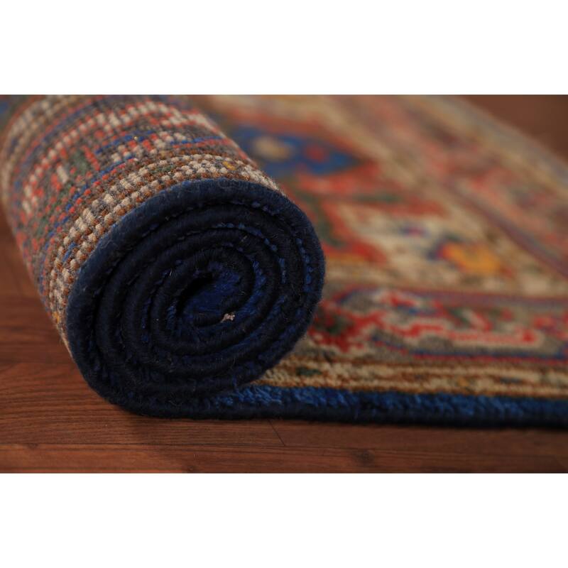 Blue Geometric Heriz Serapi Indian Foyer Rug Handmade Wool Carpet - 3'0"x 5'0"
