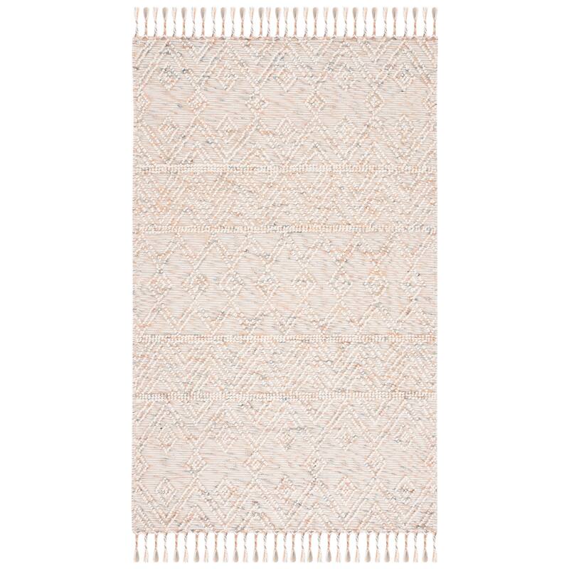SAFAVIEH Handmade Natura Rafif Moroccan Boho Wool Rug - 6' Square - Ivory/Blue