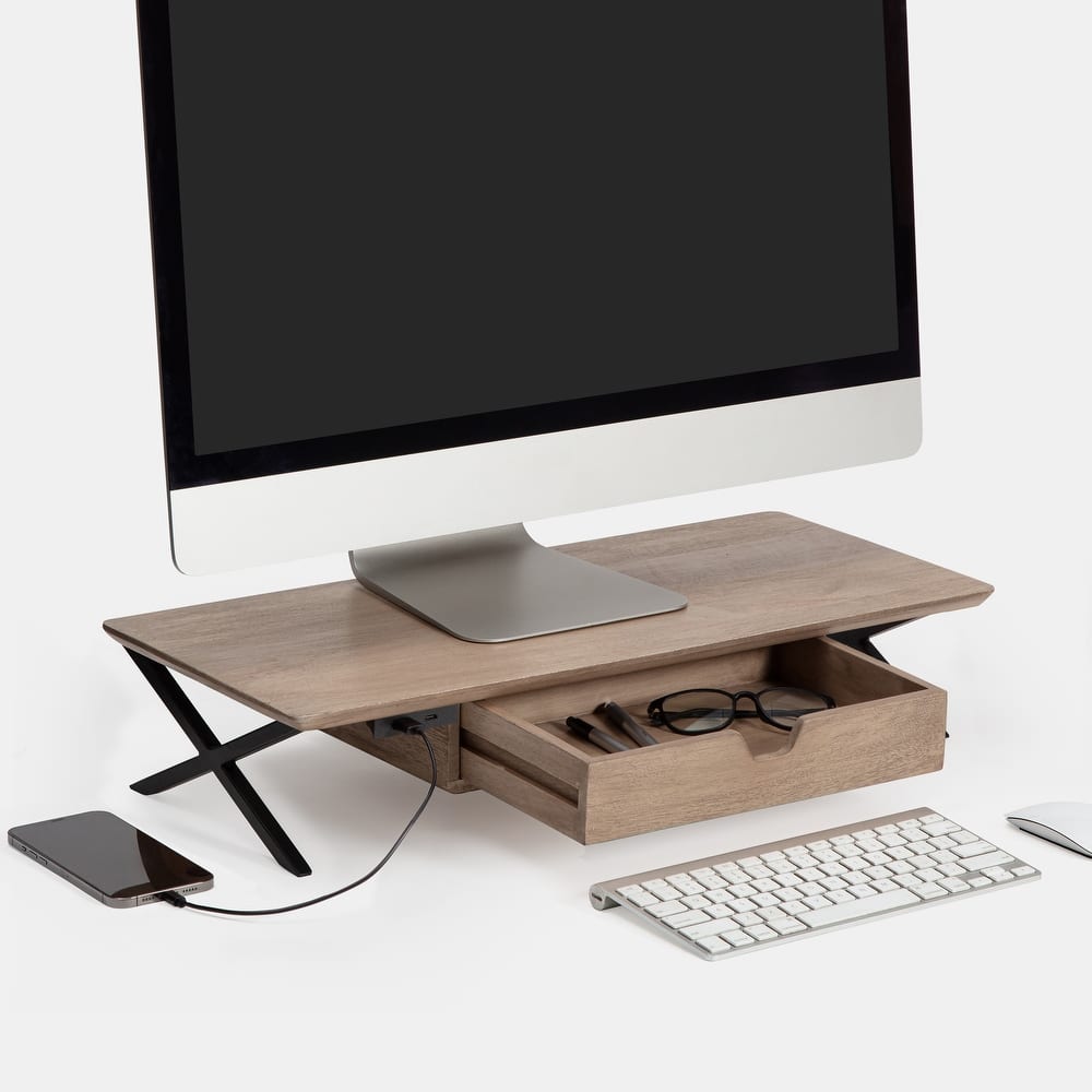 Jani Wood Monitor Stand Riser Desk - Ergonomic Design Stand, Desktop Organizer Table for Home, Office Workspace, Gaming Desk