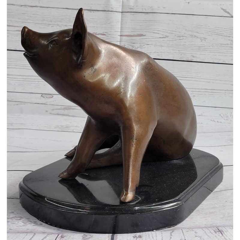 Bronze Metal Cute Pig Statue Sculpture Figure Figurine After Pj Mene 8.5 Inches X 10 Inches