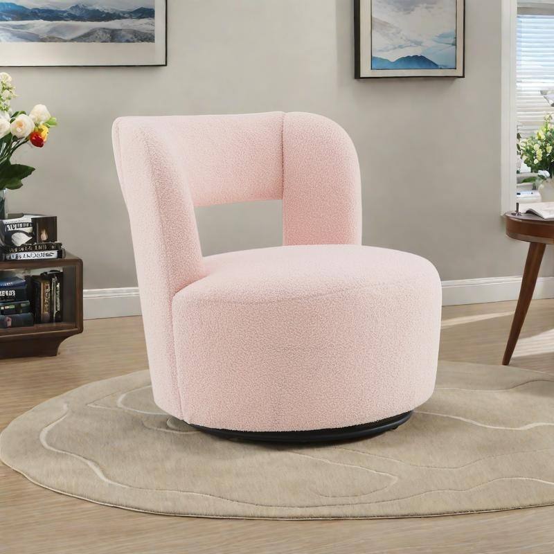 Teddy Fabric Swivel Barrel Chair with 360° Rotation - Light Pink