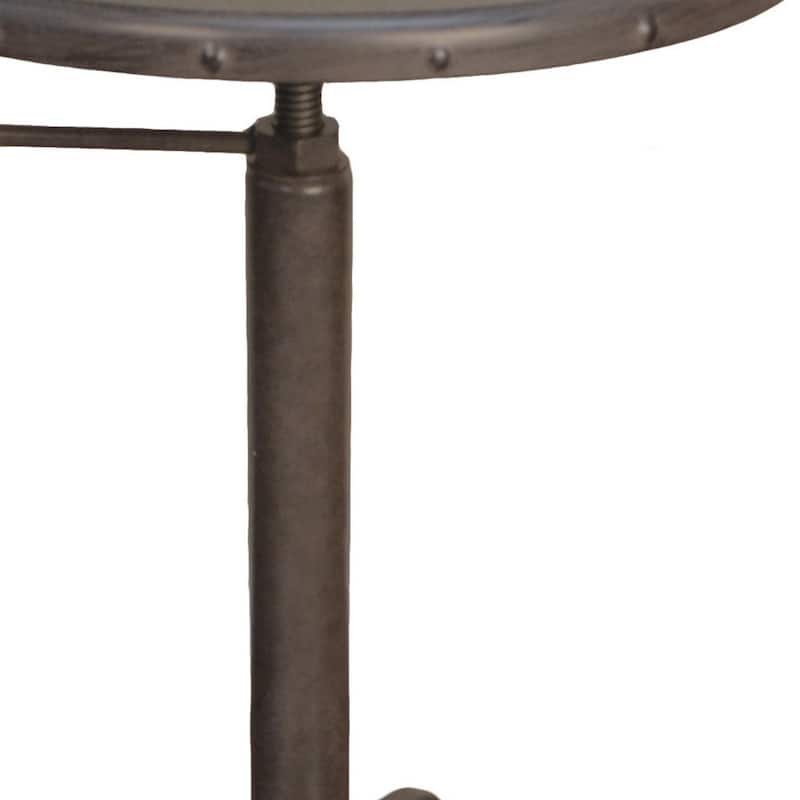 Gunmetal Iron Round End Table with Riveted Apron and Adjustable Height - 18” x 18” x 22” (D x W x H)