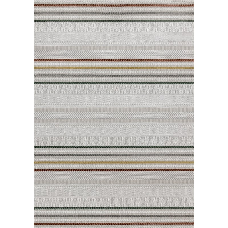 London Collection - Grey Multi-colored Striped Area Rug