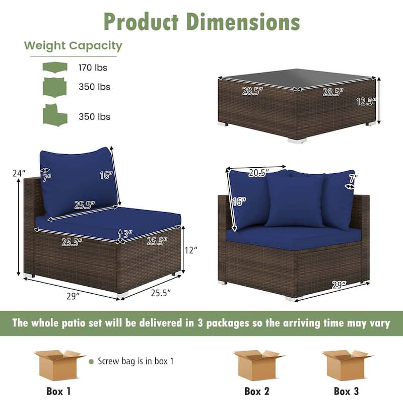 7 PCS Patio Rattan Furniture Set Outdoor Conversation Set w/ Cushions