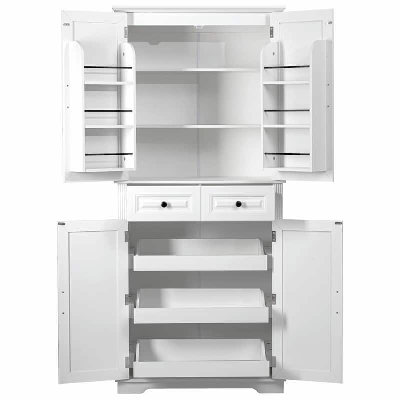 71" Tall Kitchen Pantry Cabinet with 3 Pull-Out Cabinet Organizers
