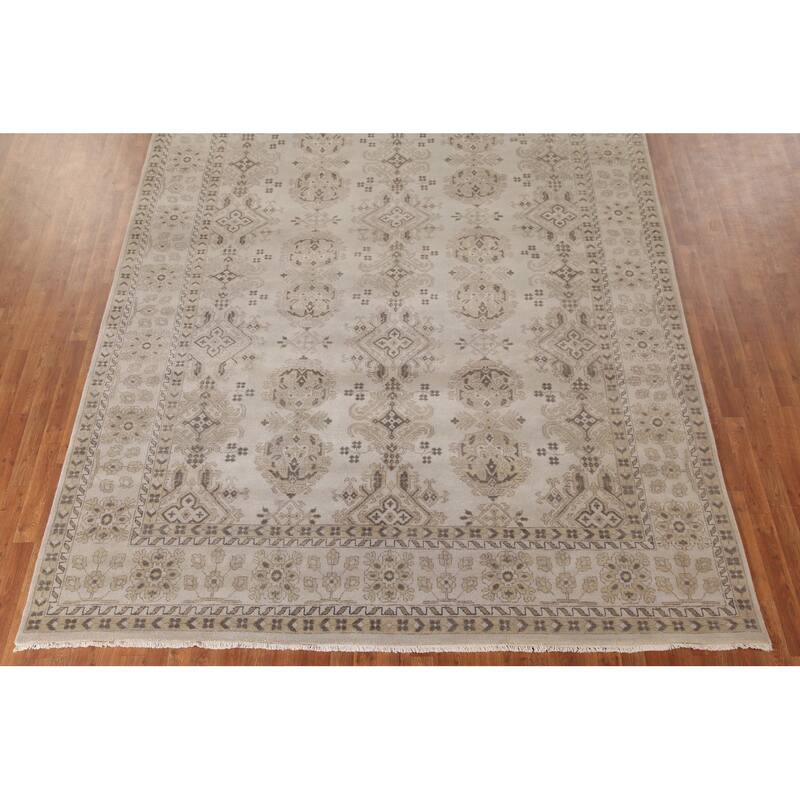 Geometric Oushak Oriental Area Rug Handmade Wool Carpet - 8'10"x 11'11"