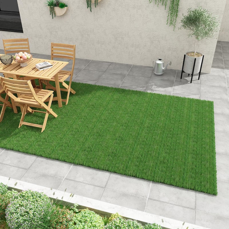 Timechee Faux Green Grass Turf Indoor/ Outdoor Rug - 6.6ft x 13ft