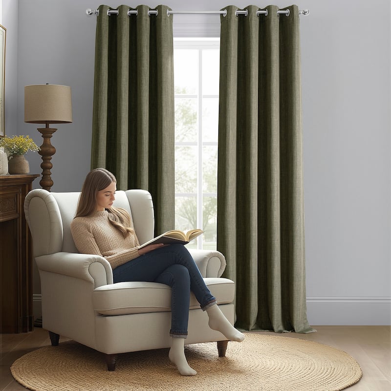 Exclusive Fabrics Faux Linen Grommet Room Darkening Curtain (1 Panel)
