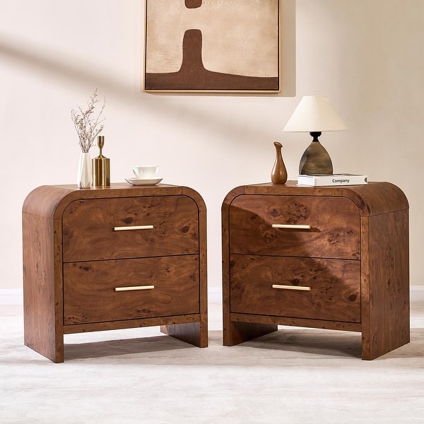 2-Drawer Nightstand - Extra Storage, Heavy-Duty Build Set of 2 - Dark Burl-Set-of-2 - 4-drawer