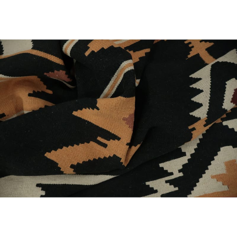 Hand Woven Oriental 100% Wool Carpet Southwestern Tribal Black Kilim Area Rug - 13' 1'' X 9' 10''
