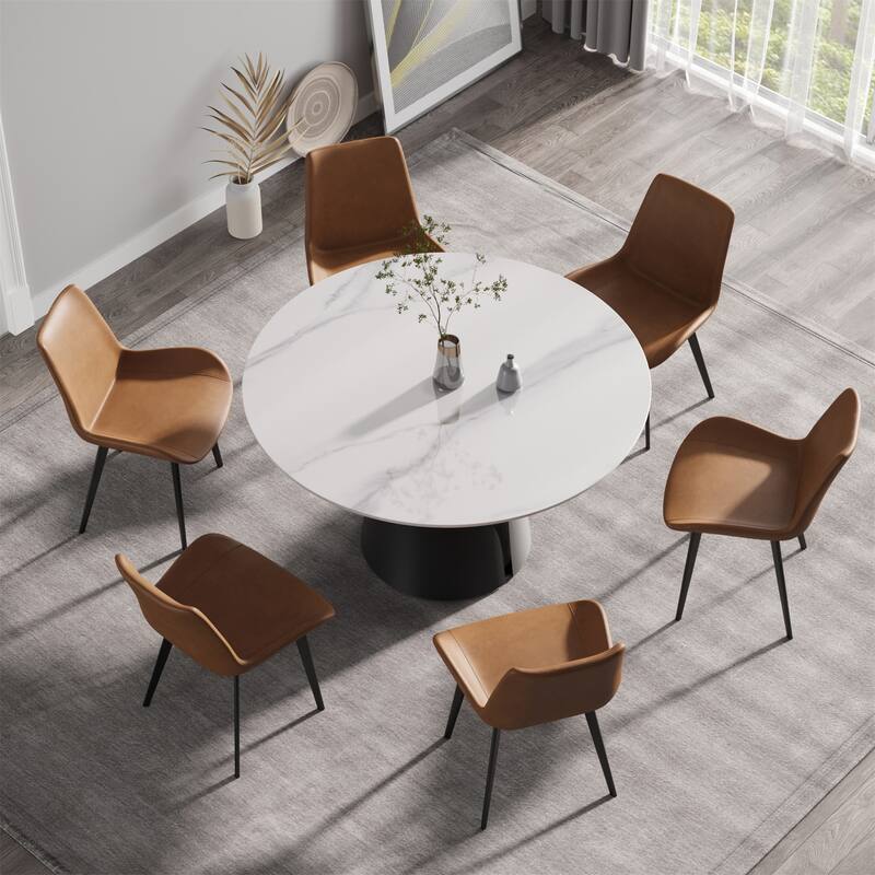 53.15" Modern Artificial Stone Round Carbon Steel Base Dining Table ...