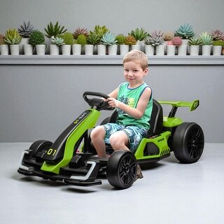24V Kids Electric Go Kart with 7.5 MPH Speed, Adjustable Seat, Drifting Ride-On Car with Music, Lights, Horn, for Ages 6-12