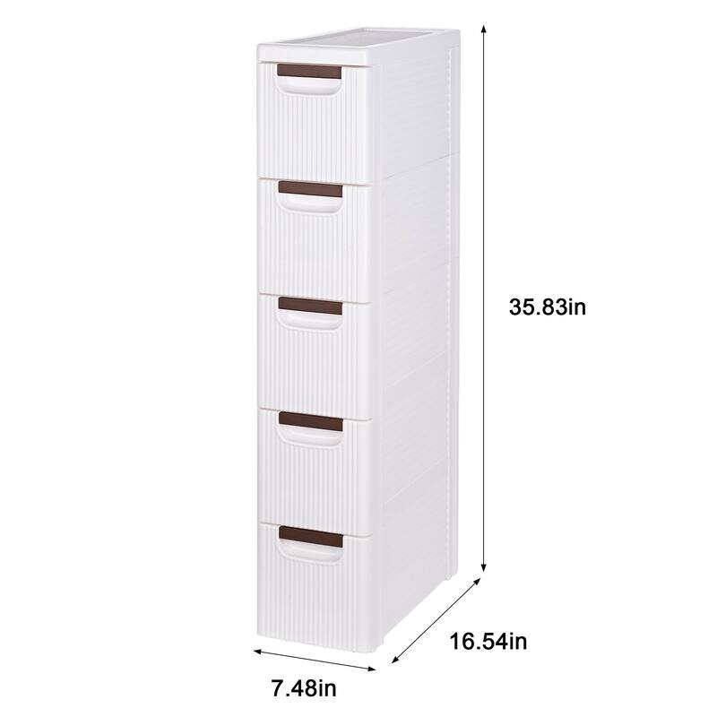 Javlergo White Stripe Narrow Storage Cabinet 3/4/5-Layer Rolling Bathroom Organizer with Drawers Wheels for Bathroom Living Room