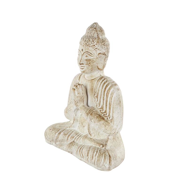 Cream Paper Mache Handmade Carved Buddha Decorative Sculpture with Brown Distressing