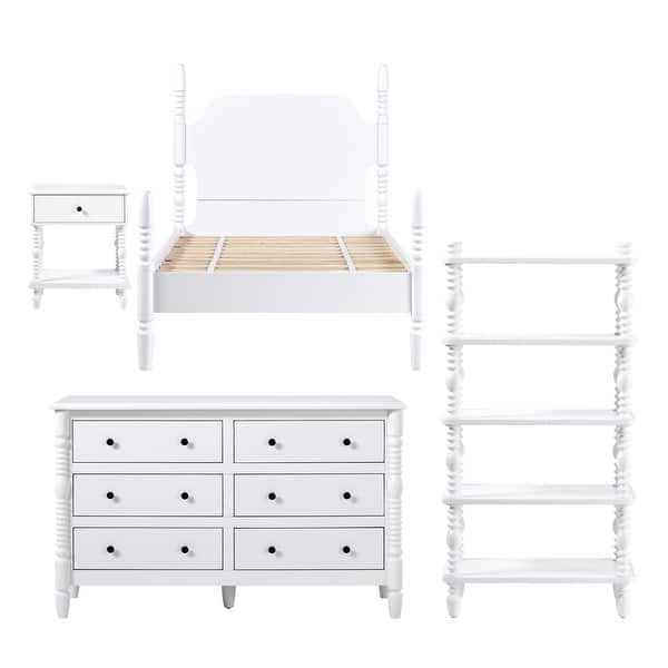 dimension image slide 0 of 9, Walker Edison Twin Bed with Dresser Bookshelf and Nightstand Bedroom Set