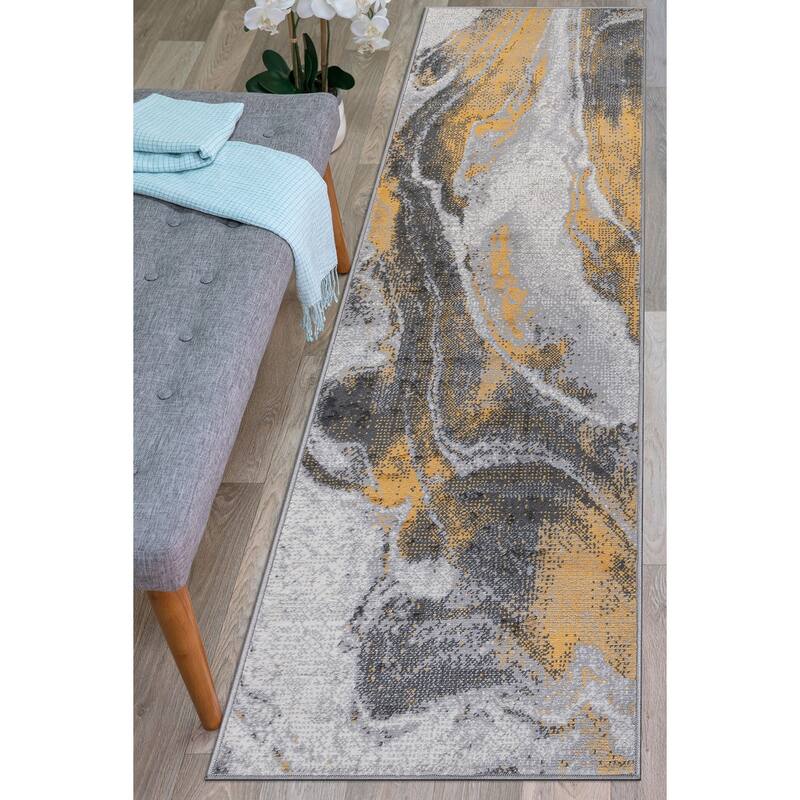World Rug Gallery Distressed Contemporary Abstract Watercolor Area Rug