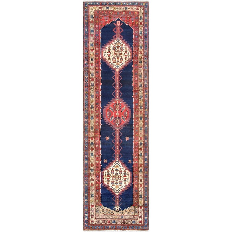 Pasargad Home Vintage Ardabill Collection Navy Lamb's Wool Area Rug - 3' 1" X 11' 5"
