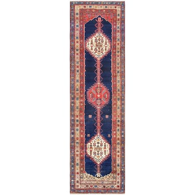 Pasargad Home Vintage Ardabill Collection Navy Lamb's Wool Area Rug - 3' 1" X 11' 5"