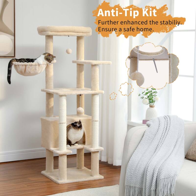55" Plush Sisal Scratching Posts Indoor Cat Tree