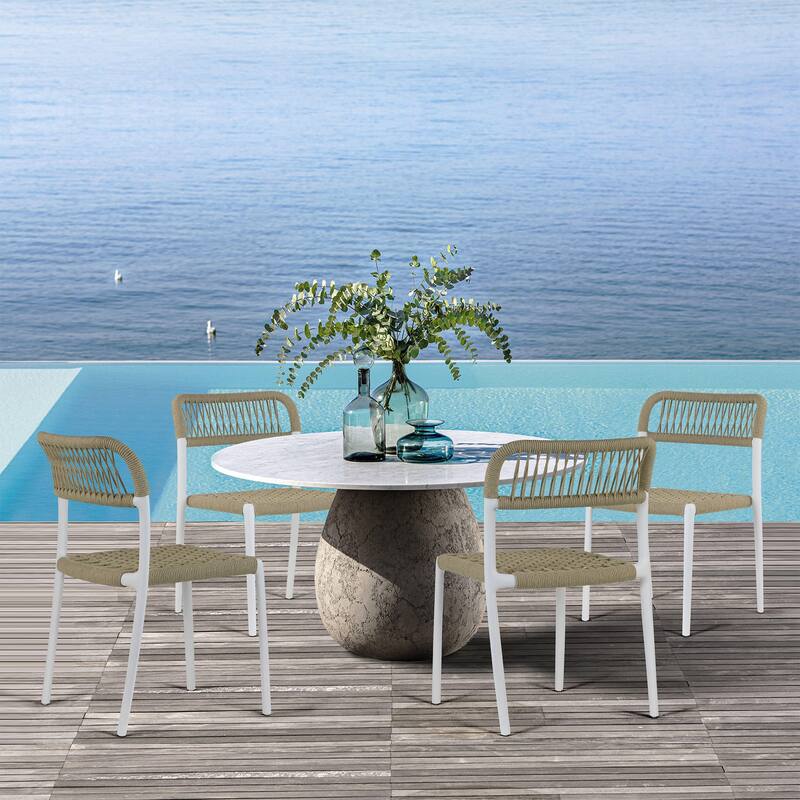 Set of 2 Belen Beige Woven Rope Fabric Dining Chair with Plastic Frame