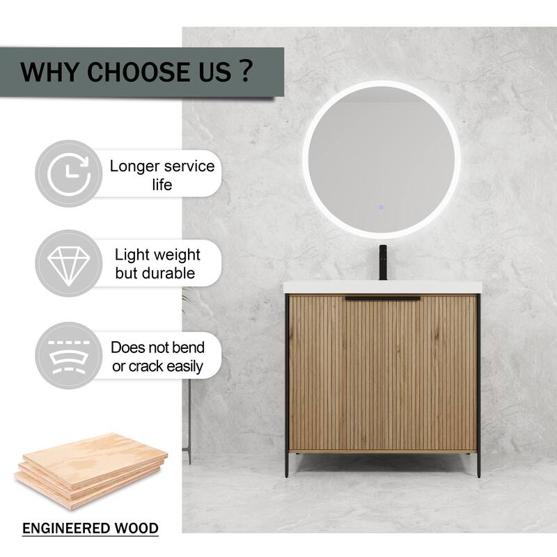 36" Freestanding Bathroom Vanity with Resin Sink