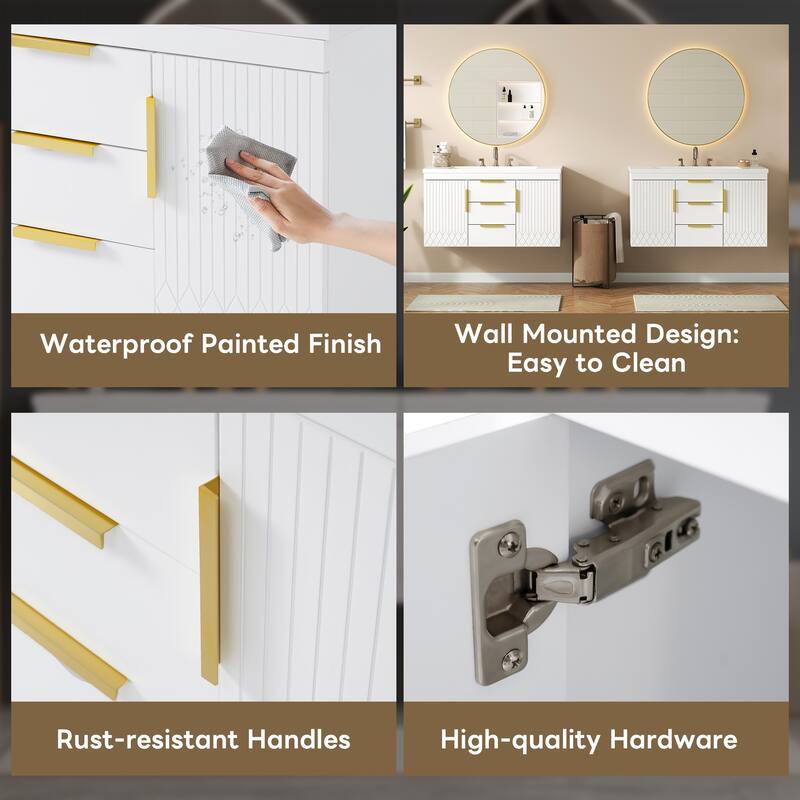 72"Wall Mounted Bathroom Vanity, Floating Bathroom Storage Cabinet with 2 Drawers, Solid Wood Bathroom Cabinet