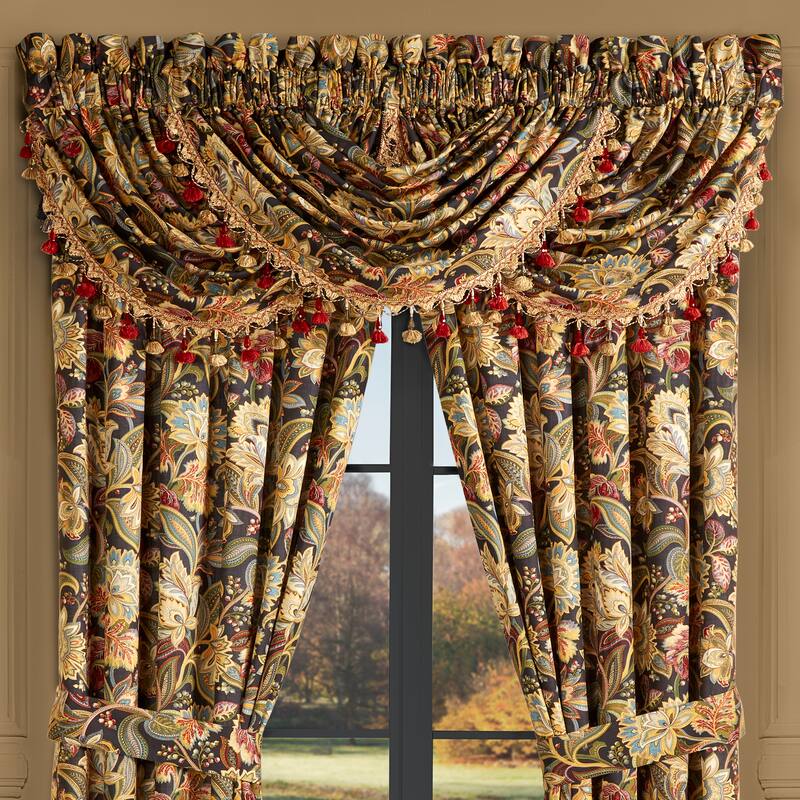 Five Queens Court Stefania Window Waterfall Valance - Black