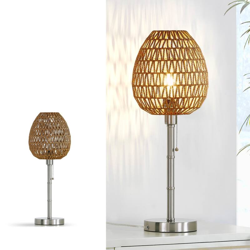 HOMEGLAM Oval Woven Rattan 26.5" Metal Table Lamp