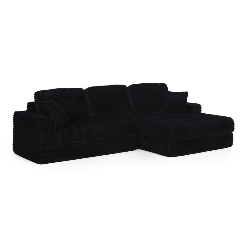 Anmytek Black L-Shaped Modular Sectional Sofa Corduroy Convertible to Bed