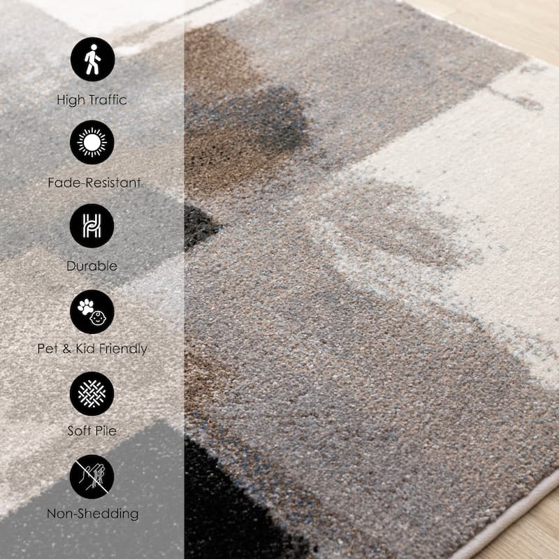 Shade White Black Taupe Brown Modern High-Traffic Rug