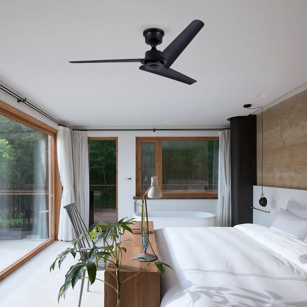 52 inch Black Flush Mount Ceiling Fan with Remote, No Light, DC Motor