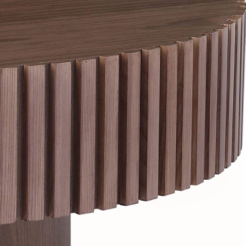 Round Wood Coffee table for Apartment, Modern Living Room Coffee Table with Sturdy Pedestal