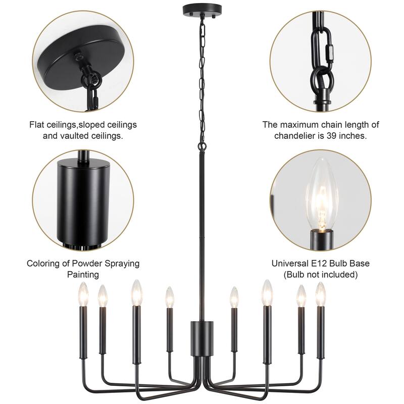 8-Light 29.52-inch Farmhouse Candle Chandelier for Foyer Kitchen Bedroom