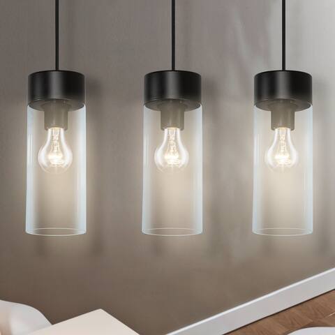 Eglo Montey 3 Light Pendant With Matte Black Finish and Clear Glass