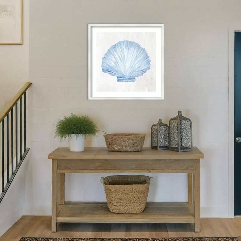 Light Blue Seashell No. 3 by Hannah Dawson Wood Framed Wall Art Print