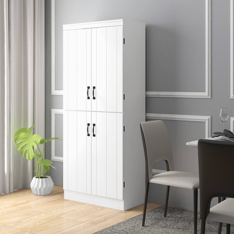 70" Kitchen Pantry, Tall Freestanding Storage Cabinet, 6-tier Shelving with 2 Adjustable Shelves and 4 Doors Gray