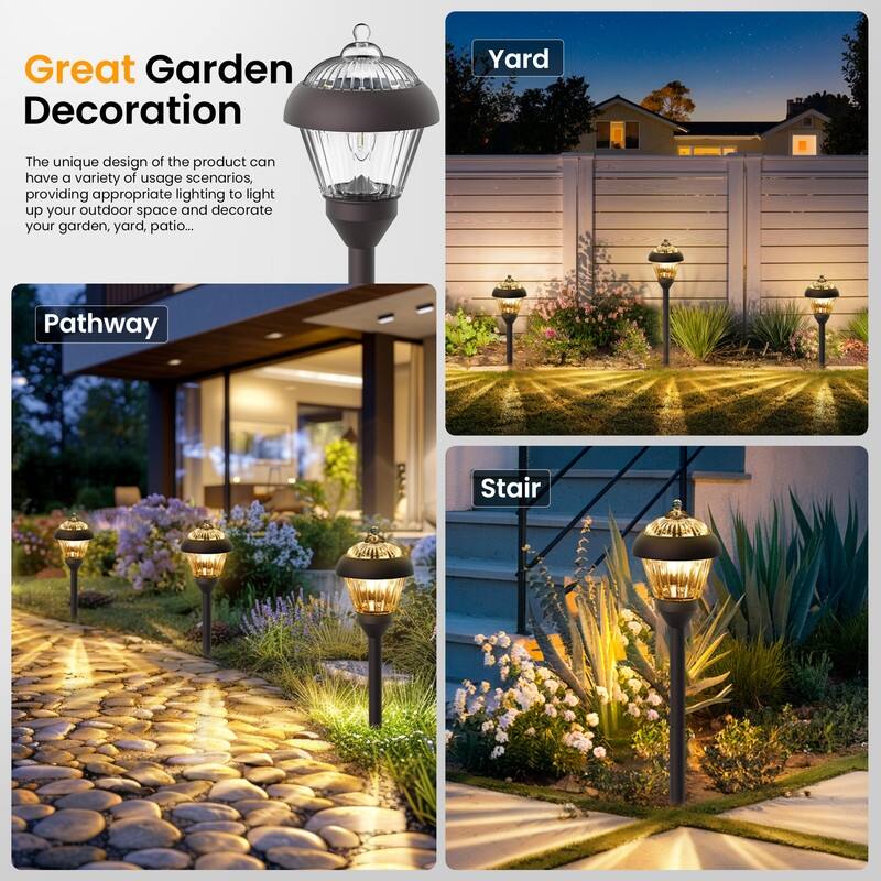 Solar Powered Bronze Metal Pathway Lights, Waterproof Outdoor Landscape Lighting for Garden