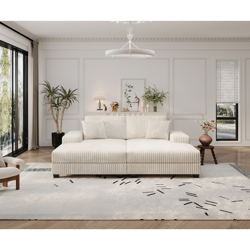 U-Shaped Sectional Sofa, Sleeper Sofa with High-Density Foam, Double Lounge Chair Sofa Bed with Pocketed Coil Cushions - Beige
