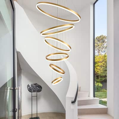 Modern Led Chandelier Gold 6 Ring Chandeliers for Foyer High Ceiling