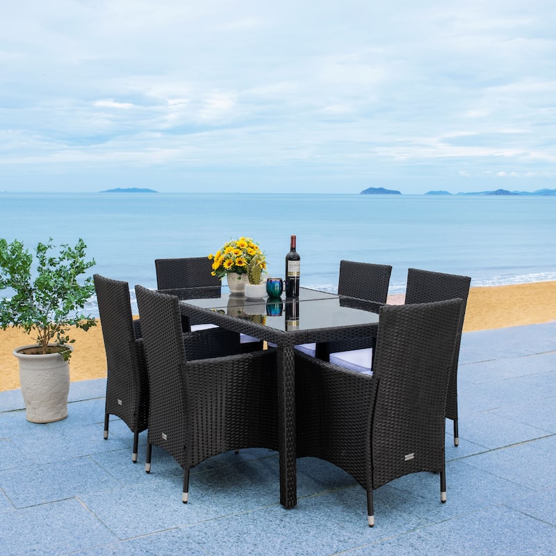 SAFAVIEH Outdoor Snezhana 7-Piece Wicker Dining Set - 59Wx35Dx29H