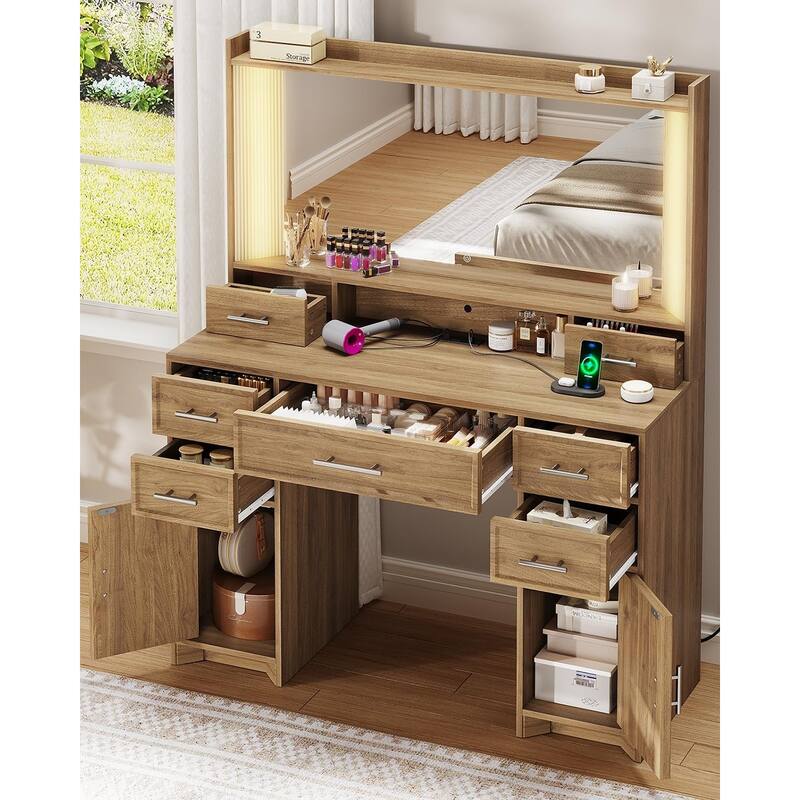 Makeup Vanity Desk Large 35" HD Lighted Mirror Vanity Table 7 Drawers