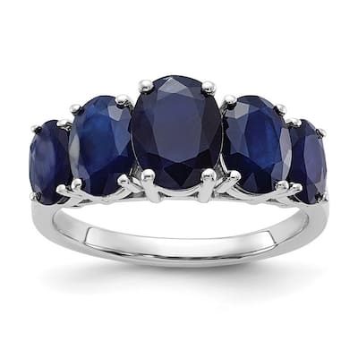 Curata 925 Sterling Silver Polished Open back Rhodium Dark Sapphire Ring