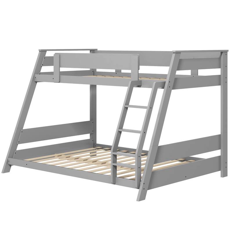 Gymax Twin Over Full Low Bunk Bed Solid Wooden Floor Bunk Bed w/