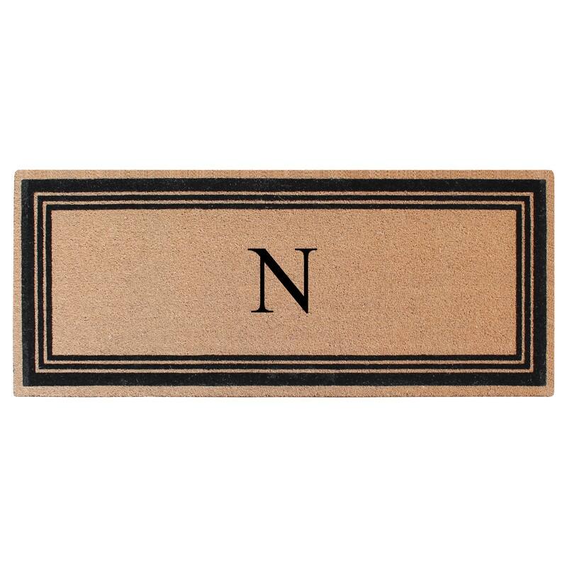 A1HC Natural Coir Monogrammed Flock Anti shed Treated Durable Doormat BlackBeige