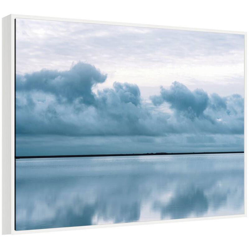 Kate and Laurel Sylvie Minimalist Sky Reflection In Iceland Framed Canvas by Michael Schauer - 42x32 - White