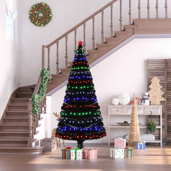 slide 2 of 34, HOMCOM 6 ft. Prelit Artificial Christmas Tree with Stand, Colored Christmas Tree Black