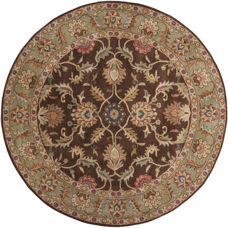 Livabliss Caesar Hand Tufted Traditional Border Wool Area Rug - 8' x 8' Round - Brown/Camel