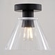 preview thumbnail 11 of 10, Dalton 1-Light Matte Black Cone Flush Mount Lighting Fixture, Clear Ribbed Glass Shade Low Ceilings Hallway Kitchen